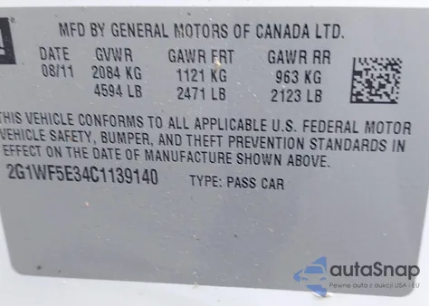 2012 Chevrolet Impala Ls from USA, damaged, VIN 2G1WF5E34C1139140